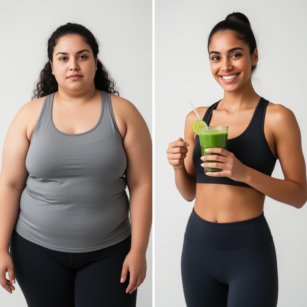 Antes y después de transformación natural con batidos