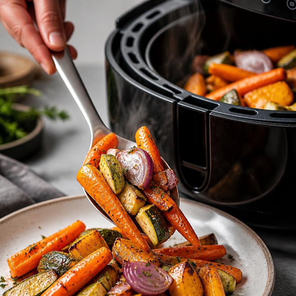 Vegetales asados servidos desde la Air Fryer
